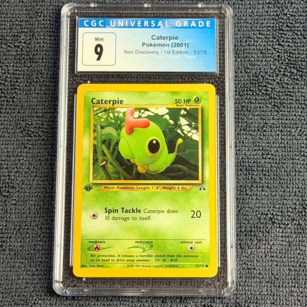 Pokemon Caterpie 53/75 1st Edition CGC 9 Mint 2001 Neo Discovery TCG Vintage